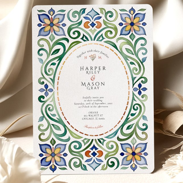 Invitation Mariage floral en mosaïque Talavera (Créateur téléchargé)