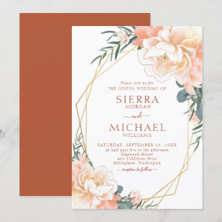 Invitation Mariage floral en terre cuite Blush Gold Peach