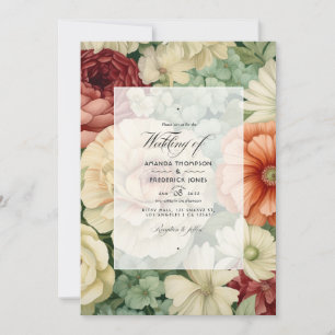 Invitation Mariage floral en terre cuite, ivoire et vert saug