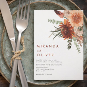 Invitation Mariage floral en terre cuite rouille Boho aquarel