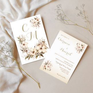 Invitation Mariage Floral Esthétique Beige