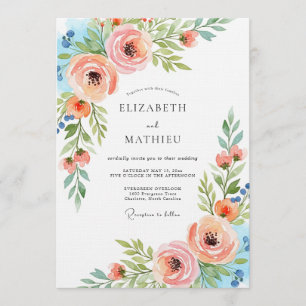 Invitation Mariage Floral Éthéré Abricot