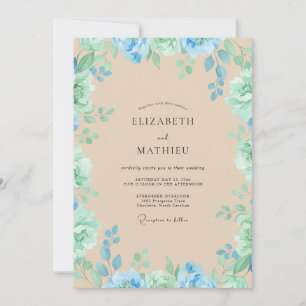 Invitation Mariage Floral Éthéré aux Teintes de Mousse de Mer