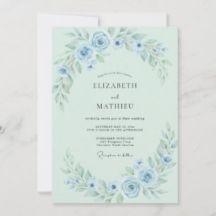 Invitation Mariage Floral Ethéré Bleu Menthe