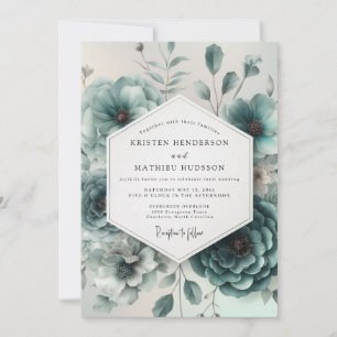 Invitation Mariage Floral Ethéré Bleu Turquoise
