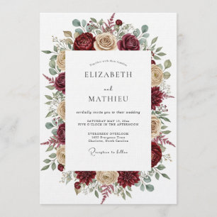 Invitation Mariage Floral Éthéré Bourgogne