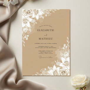 Invitation Mariage Floral Éthéré Brun