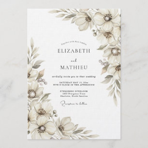 Invitation Mariage Floral Éthéré Crème