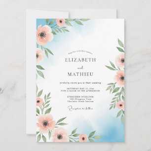 Invitation Mariage Floral Éthéré de Pêche