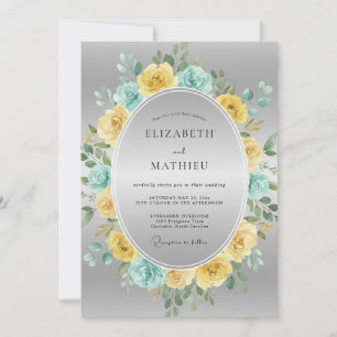Invitation Mariage Floral Éthéré Jaune Aqua