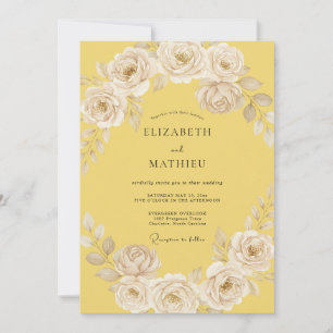 Invitation Mariage Floral Éthéré Jaune Pâle