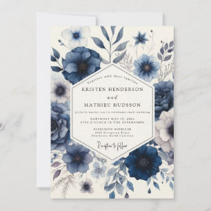 Invitation Mariage Floral Éthéré Navy