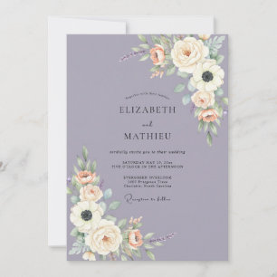 Invitation Mariage Floral Éthéré Pervenche