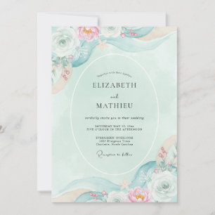 Invitation Mariage Floral Éthéré Sarcelle