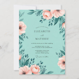 Invitation Mariage Floral Ethéré Vert Menthe