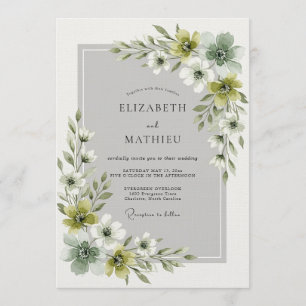 Invitation Mariage Floral Ethéréal Vert Olive
