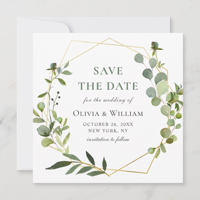 Invitation Mariage Floral Eucalyptus Moderne ENREGISTRER LA D (Devant)