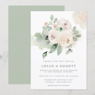 Invitation Mariage floral Eucalyptus Rose blanche