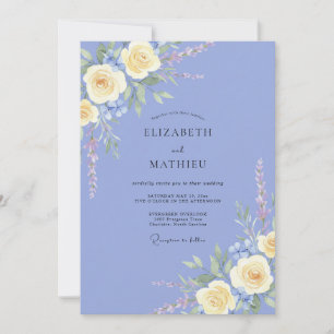Invitation Mariage Floral Exquis Bleu Myosotis