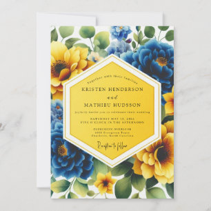 Invitation Mariage Floral Fantaisie Bleu Jaune