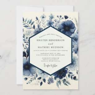 Invitation Mariage Floral Fantaisie Indigo