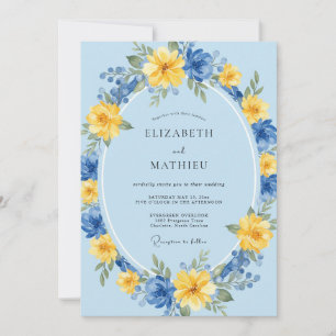 Invitation Mariage Floral Fantaisiste Bleu Ciel