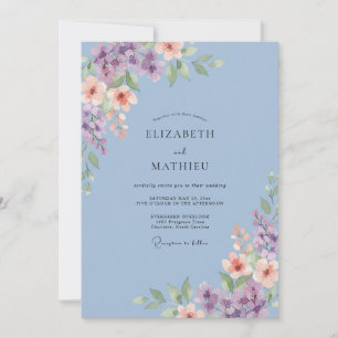 Invitation Mariage Floral Fantaisiste Pervenche