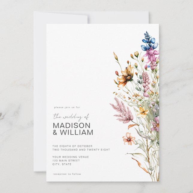 Invitation Mariage Floral Fleur sauvage Boho moderne (Devant)