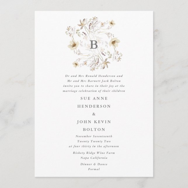 Invitation Mariage floral Fleur sauvage élégant de printemps (Devant)