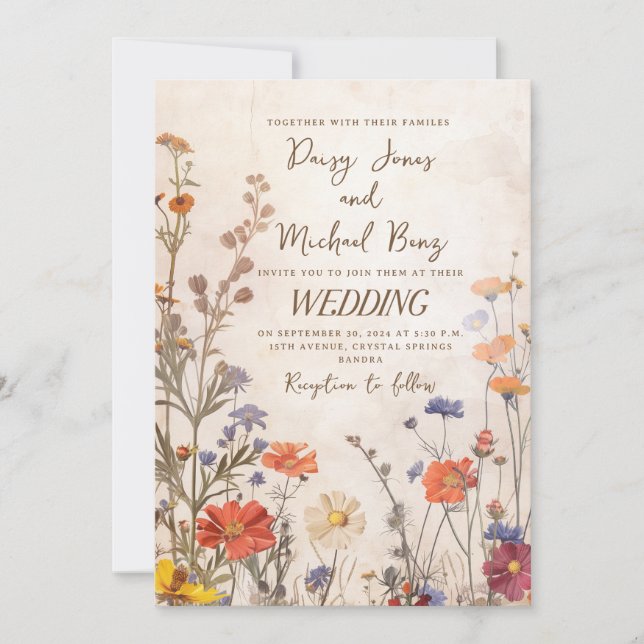 Invitation Mariage Floral Fleur sauvage rustique (Devant)