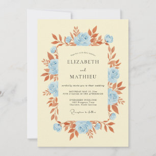 Invitation Mariage Floral Fleurissant Bleu Ciel