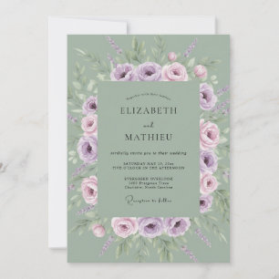 Invitation Mariage Floral Fleurissant Lavande Sauge