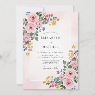 Invitation Mariage Floral Fleurissant Rose Tendre