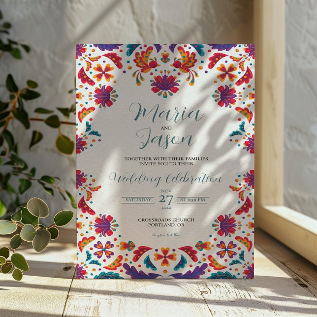 Invitation Mariage Floral Floral Colorful (Mexican Floral Colorful Botanical Flowers Wedding Invitation)
