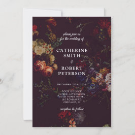 Invitation Mariage floral foncé et élégant de Bourgogne