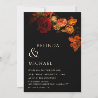 Invitation Mariage Floral Foncé Vintage