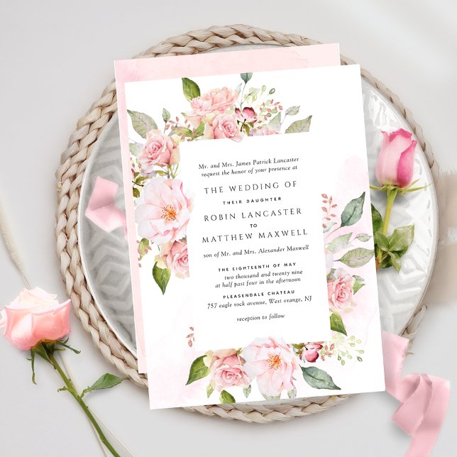 Invitation Mariage Floral Formel Rose, Blush et Rose Or (Créateur téléchargé)