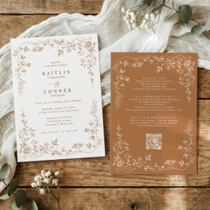 Invitation Mariage Floral Français en Terre Cuite Cuivre Vint