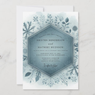 Invitation Mariage Floral Gelé Bleu Ardoise