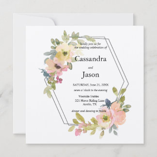 Invitation Mariage Floral Géométrique Aquarelle Tendance