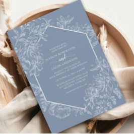 Invitation Mariage Floral Géométrique Bleu Duché Tout en un