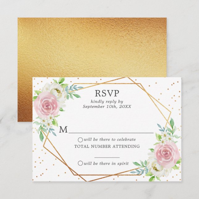 Invitation Mariage floral Géométrique Chic Gold Foil RSVP (Devant / Derrière)