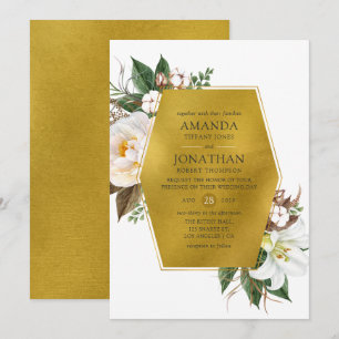Invitation Mariage floral géométrique or