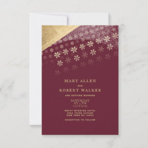 Invitation Mariage floral géométrique or burgundy de luxe