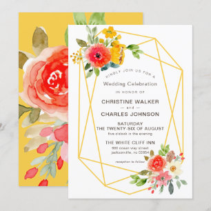 Invitation Mariage Floral Géométrique Or Moderne de Printemps