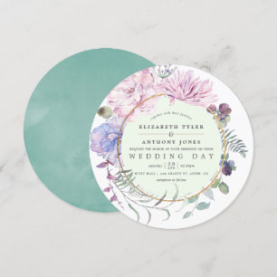 Invitation Mariage floral géométrique rose et menthe