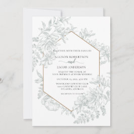 Invitation Mariage floral géométrique vert blanc et doux