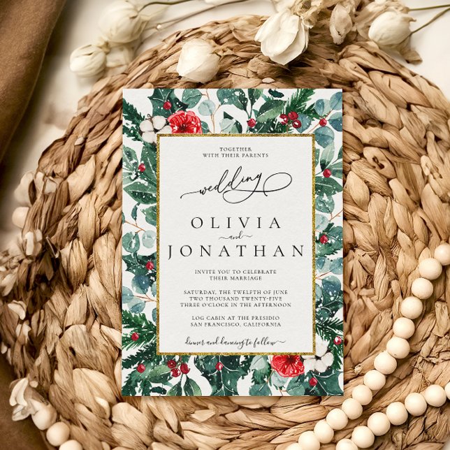 Invitation Mariage Floral Gold Frame de mariage (Créateur téléchargé)