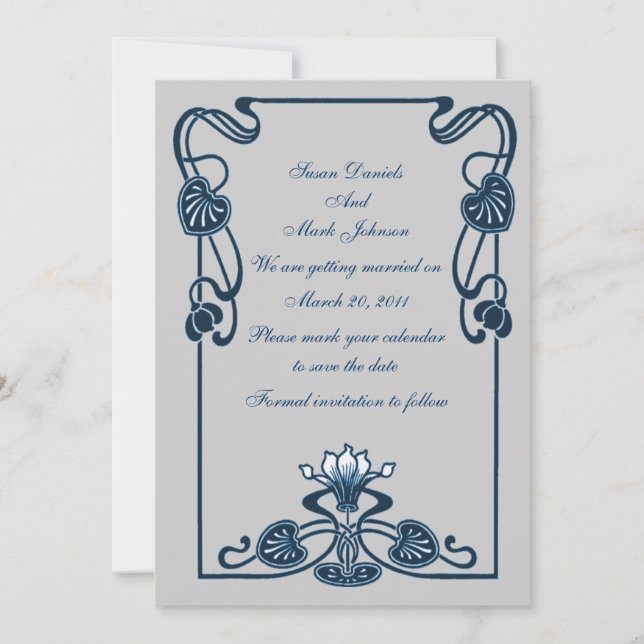 Invitation Mariage Floral Gris D'Argent Bleu Enregistrer La D (Devant)