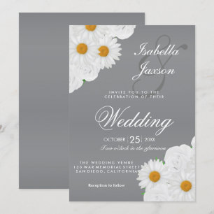 Invitation Mariage floral gris et blanc